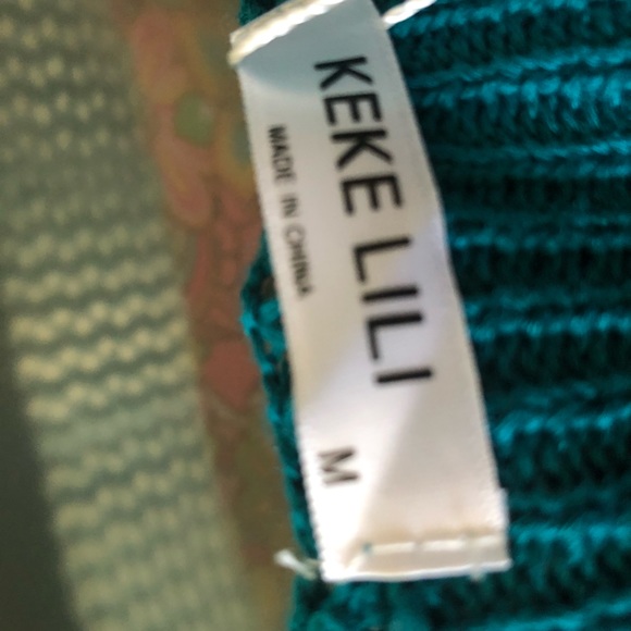 Women’s knit teal drawstring mini swimsuit coverups in size medium - Picture 3 of 4